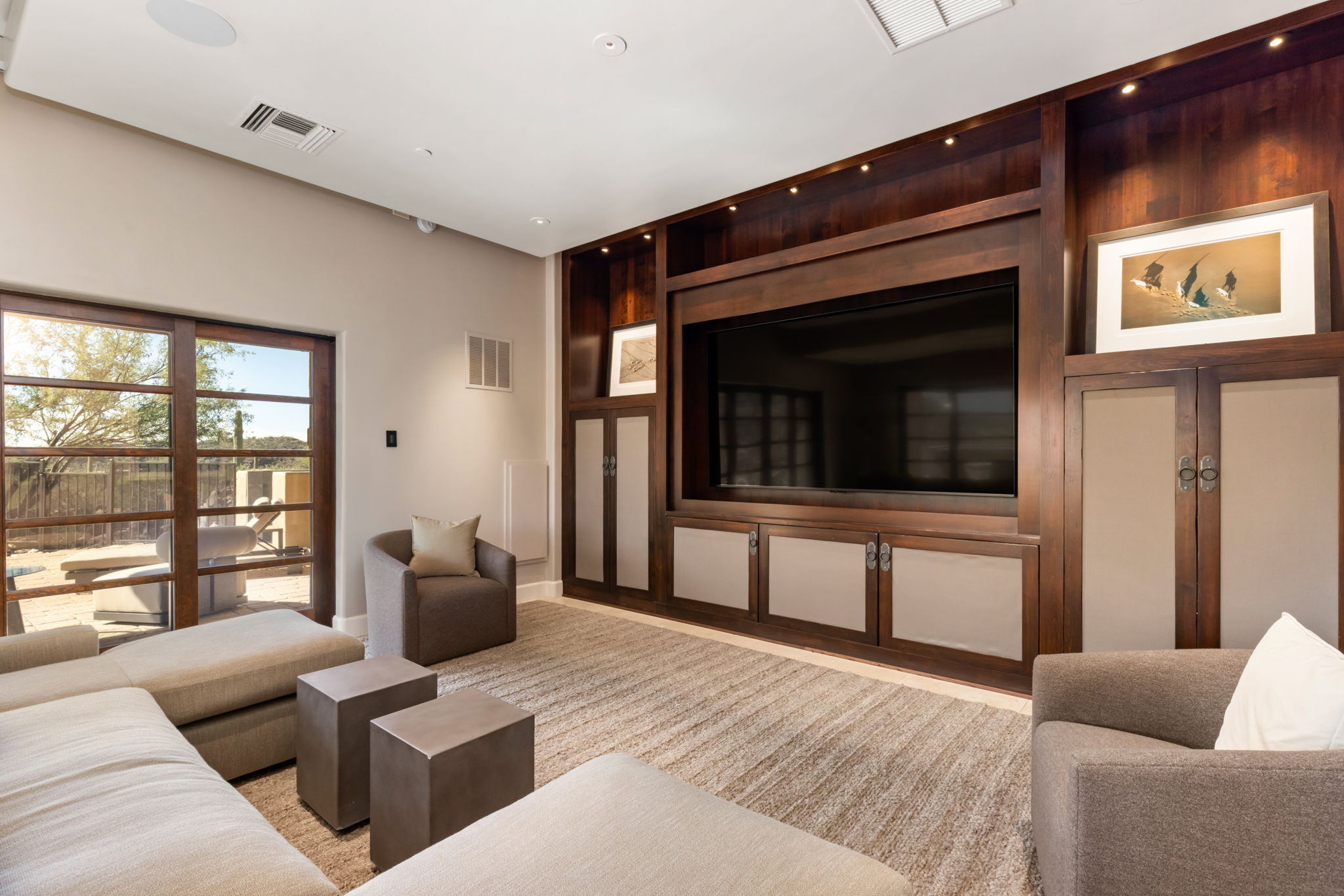 A dedicated media room, separate from the primary wing