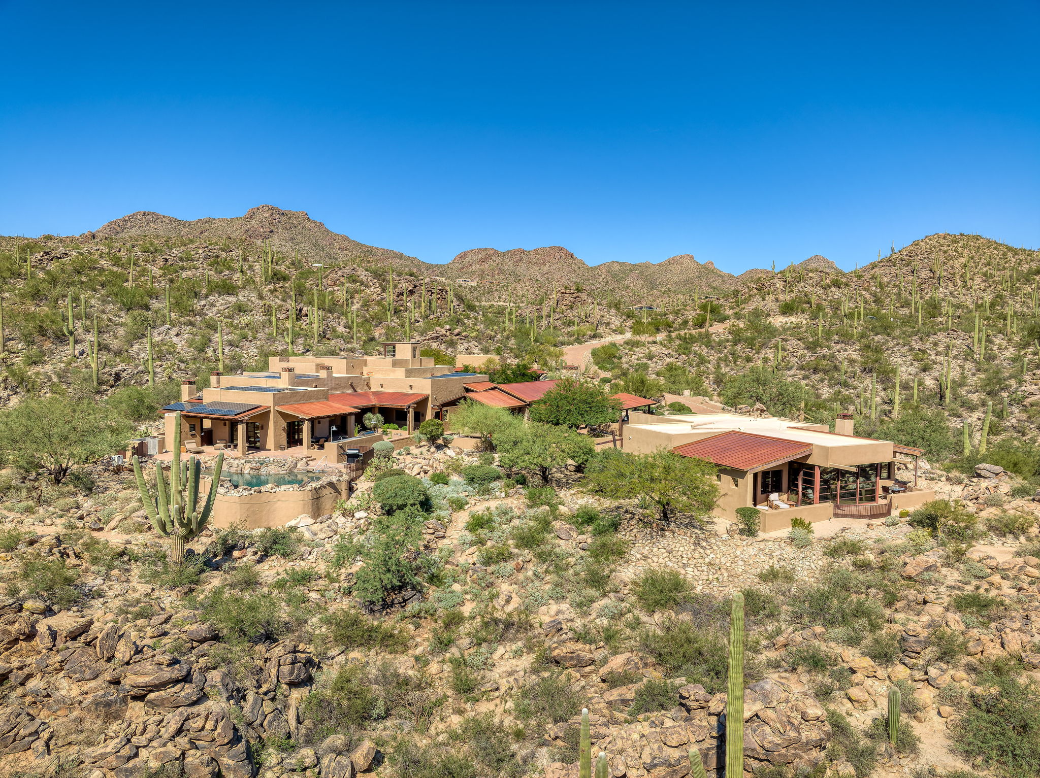 Aerial of the estate in its saguaro amphitheater